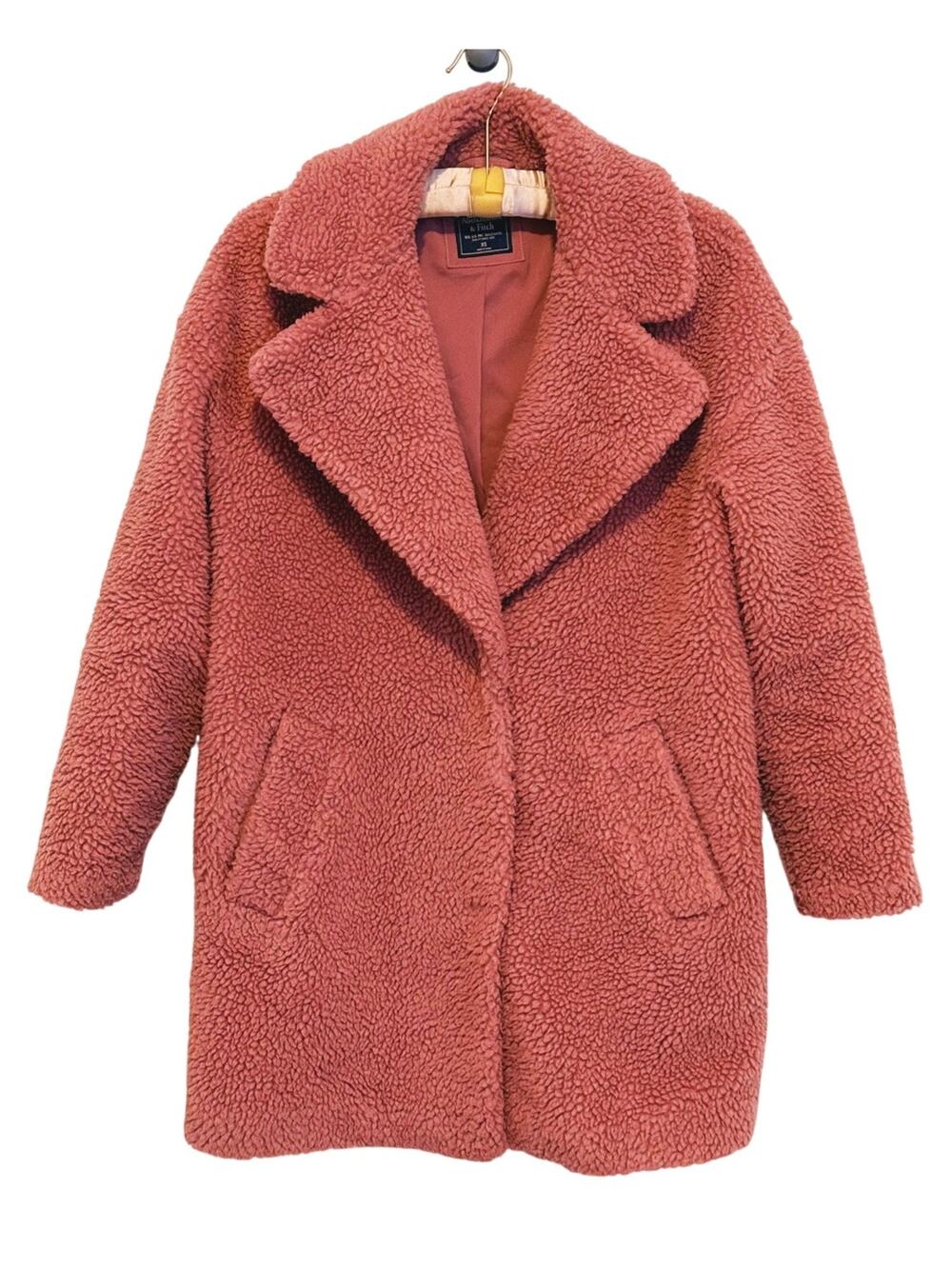 Abercrombie & Fitch Sherpa Teddy Fleece Over Coat XS Mauve Pink Cozy Soft Y2K